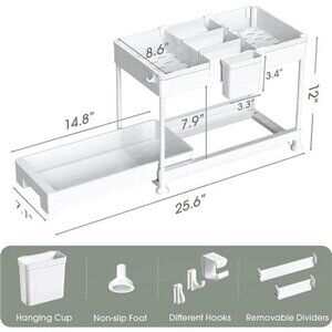 Under Sink Organizer, 2 Tier Under Bathroom Storage Rack with Hook